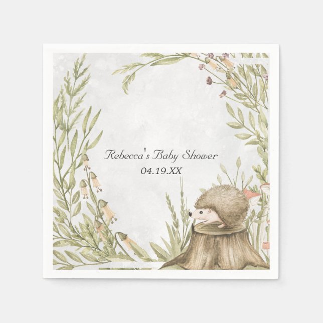 Woodland Hedgehog Baby Shower Personalized Napkins (Front)