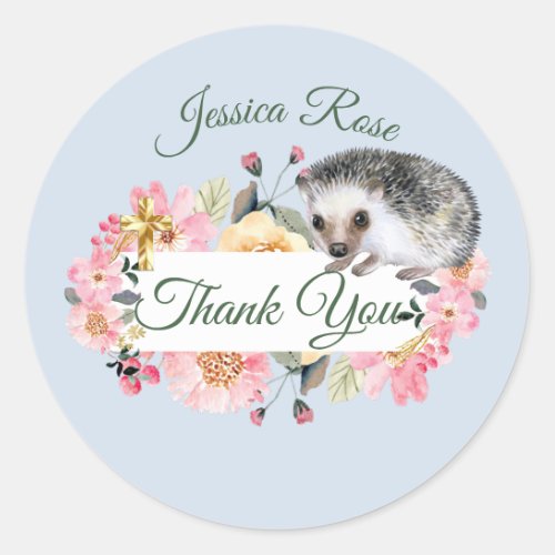 Woodland Hedgehog Boys Christening Baptism  Classic Round Sticker