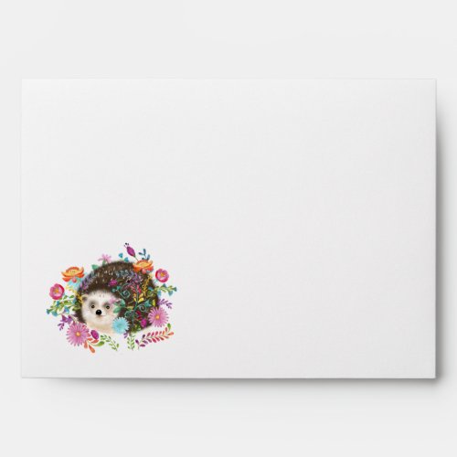 Woodland Hedgehog Envelopes with Text Folk Floral