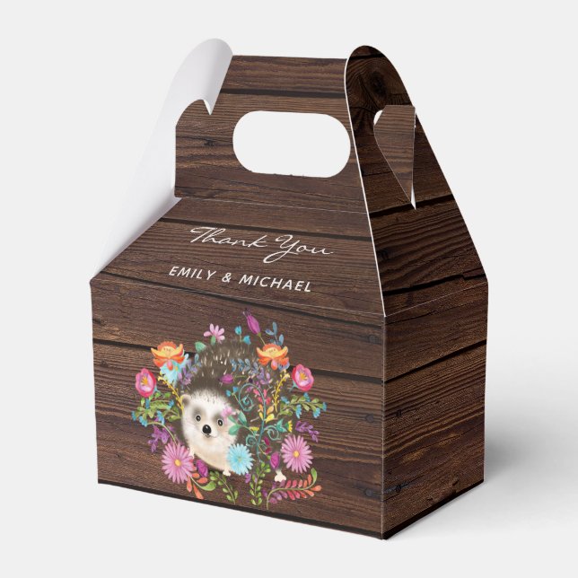 Woodland Hedgehog Favors Box Gable Rustic (Front Side)