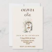 Woodland Hedgehog First Birthday Invitation