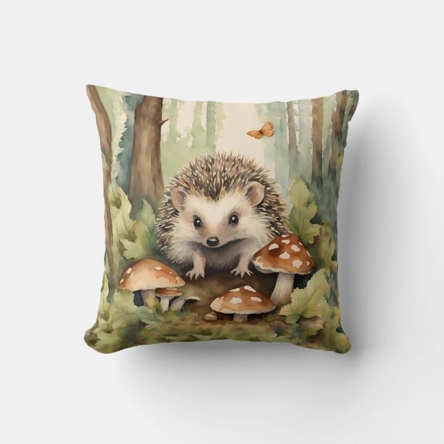 Woodland Hedgehog Gender Neutral  Throw Pillow (Front)