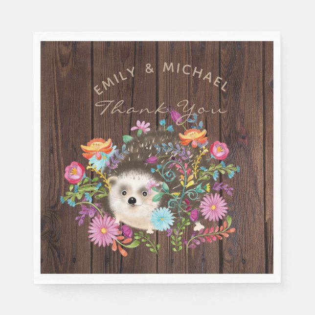Woodland Hedgehog Napkins Watercolor Rustic (Front)