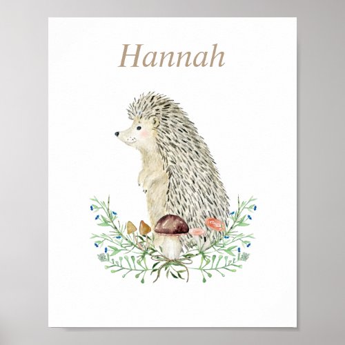 Woodland Hedgehog Personalized Poster