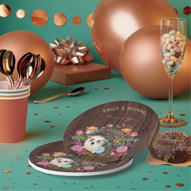 Woodland Hedgehog Plates Rustic Watercolor (Multi)
