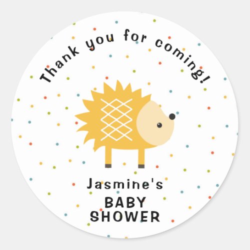 Woodland hedgehog thank you for coming favor classic round sticker