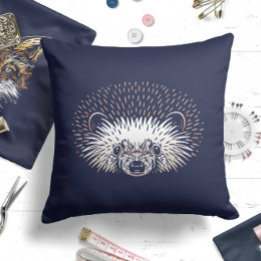 Woodland Hedgehog Throw Pillow, Navy Forest Pillow