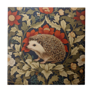 Woodland Hedgehog William Morris Inspired Ceramic Tile