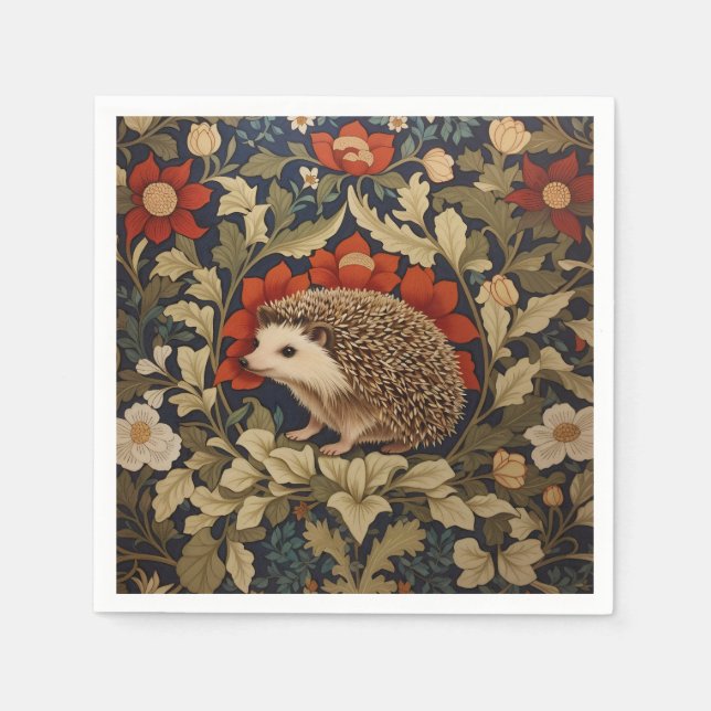 Woodland Hedgehog William Morris Inspired Napkins (Front)
