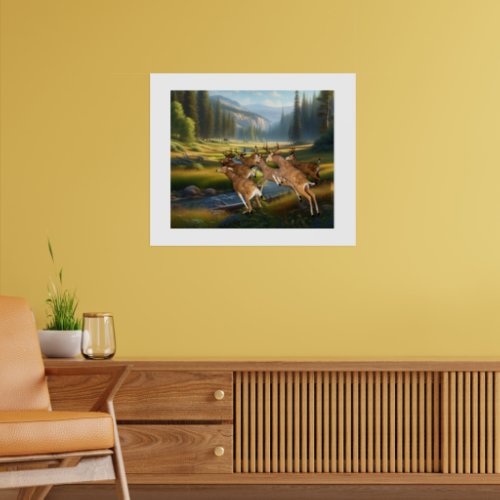 Woodland Herd of Deer Wildlife Poster