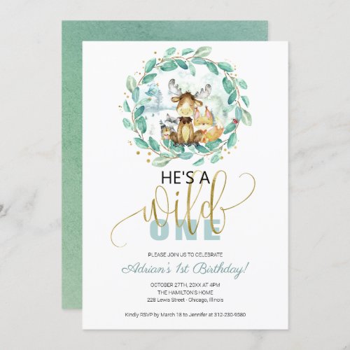 Woodland Hes A Wild One First Birthday  Invitation