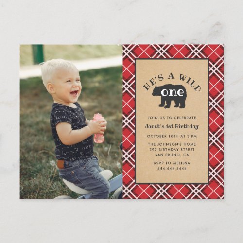 Woodland Hes A Wild One First Birthday Party Invitation Postcard