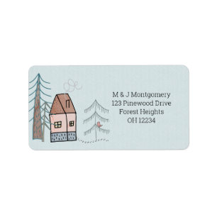 Woodland Home Doodle Drawing Return Address Label