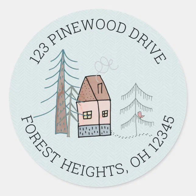 Woodland Home Doodle New Address Classic Round Sticker Zazzle