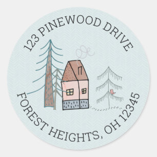 Woodland Home Doodle New Address Classic Round Sticker