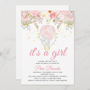 Woodland Hot Air Ballon Bunny Baby Shower Invitation