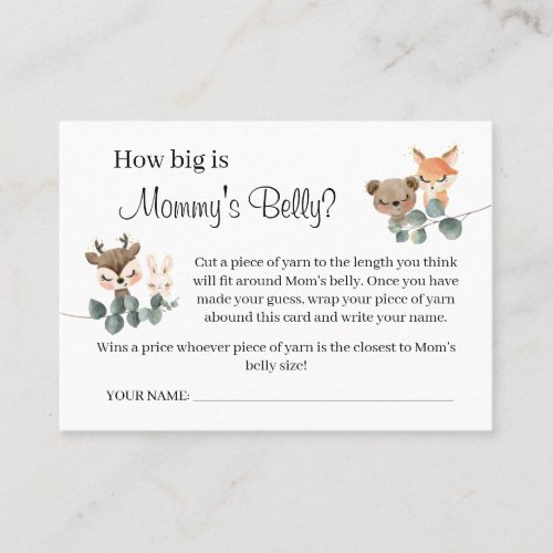 Woodland How big is mommy belly shower game card