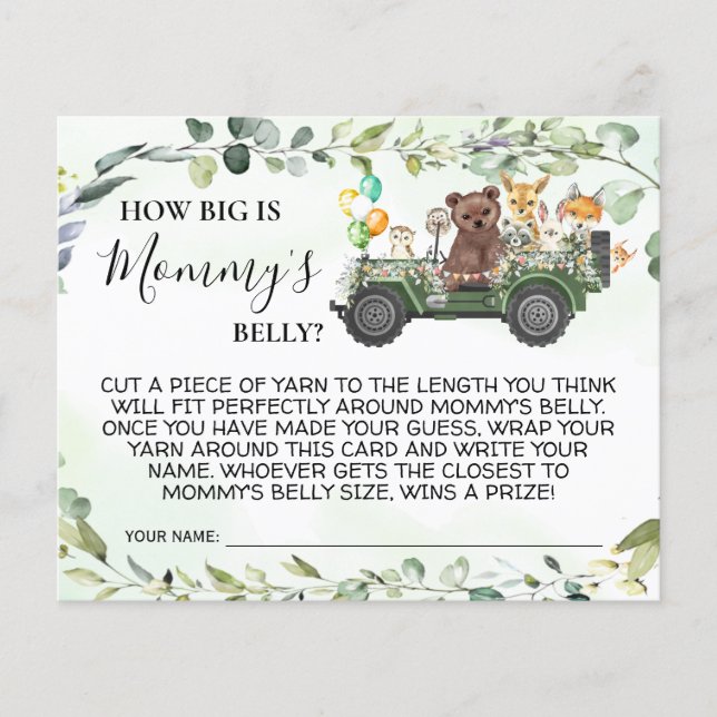 Woodland How Big is Mom's Belly Shower Game Card Flyer (Front)