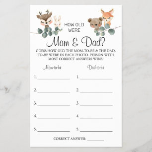 Woodland How old were Mom & Dad shower game card Flyer