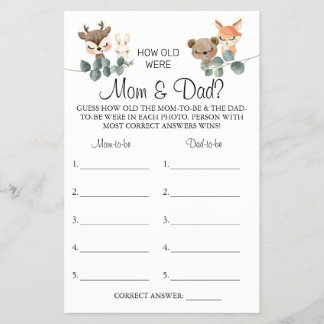 Woodland How old were Mom & Dad shower game card Flyer