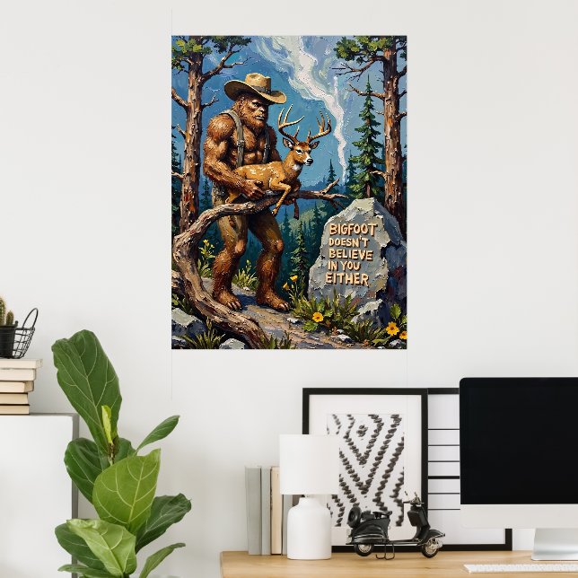 Woodland Humor: Bigfoot's Iconic Sign (Home Office)