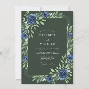 Woodland Indigo Moss Petal Wedding Invitation