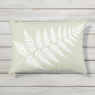 Woodland Inspired Light Sage Green White Fern Outdoor Pillow
