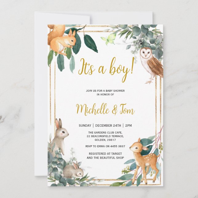 Woodland It's a boy Baby Shower  Invitation (Front)