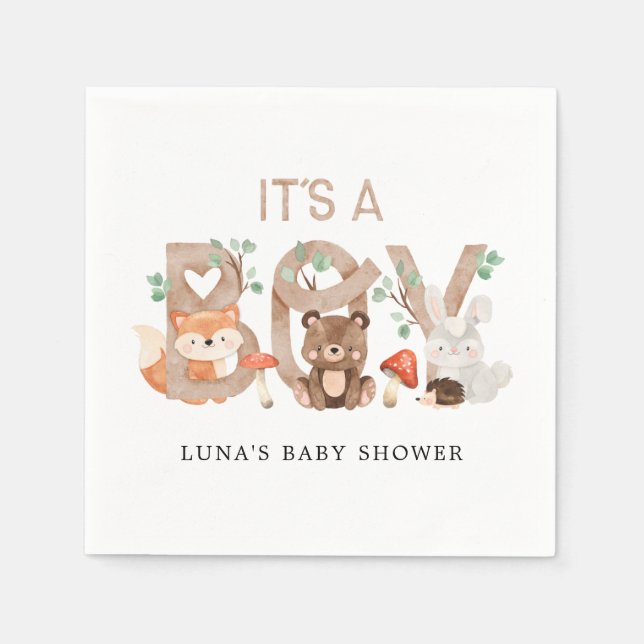 Woodland Its a Boy Baby  Shower  Napkins (Front)