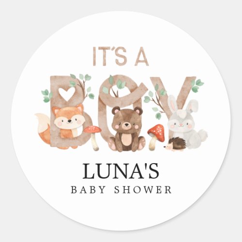 Woodland Its a Boy Baby Shower Stickers