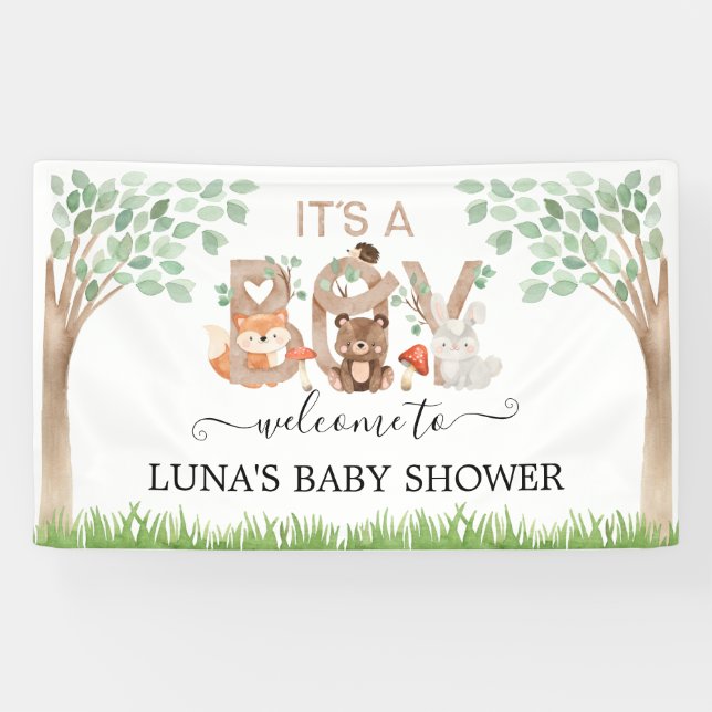 Woodland It's a Boy Baby Shower Welcome Banner (Horizontal)