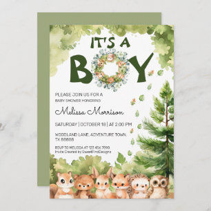 Woodland It's A Boy Forest Animals Baby Boy Shower Invitation
