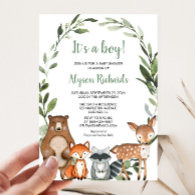 Woodland It's a boy forest friends baby shower Invitation