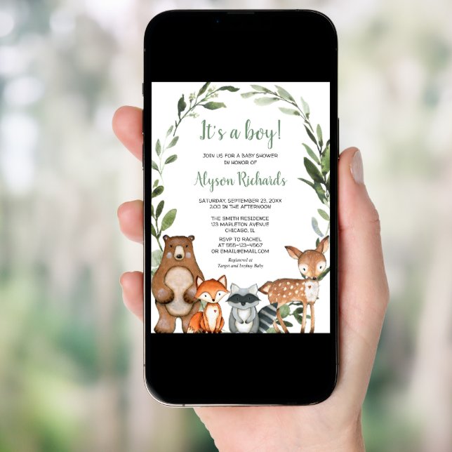 Woodland It's a boy forest friends baby shower Invitation (Front Digital)