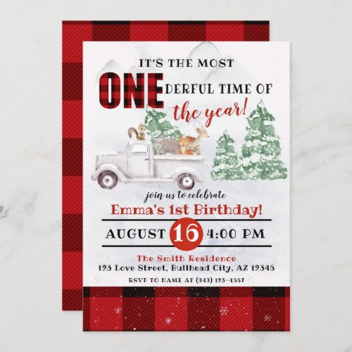 Woodland Its the most ONEderful time 1st Birthday Invitation