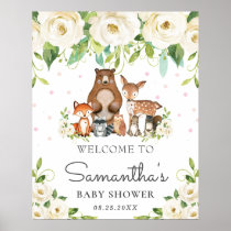 Woodland Ivory Floral Baby Shower Welcome Sign