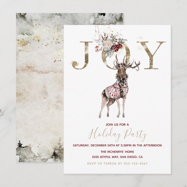 Woodland Joy Stag Holiday Party Invitation (Front/Back)
