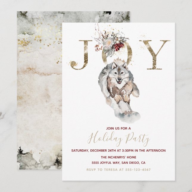 Woodland Joy Wolf Dog Holiday Party Invitation (Front/Back)