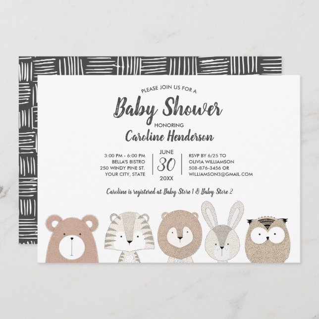Woodland & Jungle Animals Baby Shower Invitation (Front/Back)