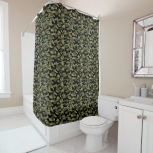 Woodland Khaki And Green Camo Pattern Shower Curtain
