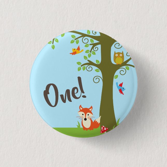 Woodland Kid's Birthday Party Cute Fox Button (Front)