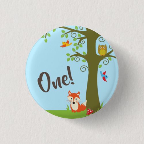 Woodland Kids Birthday Party Cute Fox Button