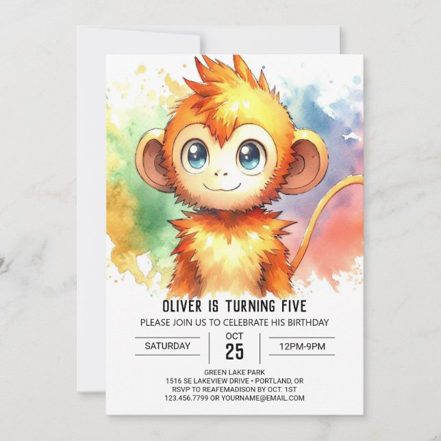 Woodland Kids Monkey Birthday Invitation (Front)
