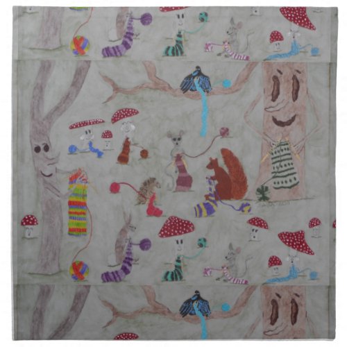 Woodland Knitting Circle Cloth Napkin