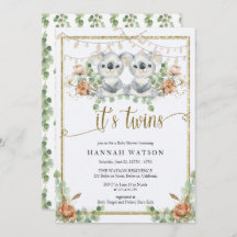 Woodland Koala Gender Neutral Twins Baby Shower