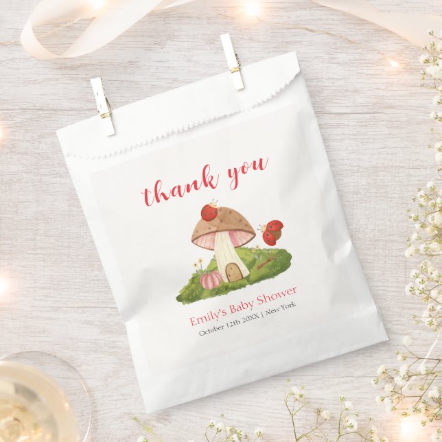 Woodland Ladybug Mushroom Baby Shower Thank You Favor Bag (Clipped)