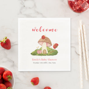 Woodland Ladybug Mushroom Baby Shower Welcome Napkins