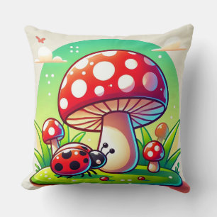 🐞 Woodland Ladybug Mushroom Meadow Decor 🐞 Throw Pillow