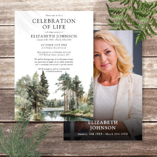 Woodland Lake Celebration Of Life Photo Funeral Invitation