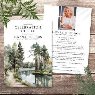 Woodland Lake Celebration Of Life Photo Funeral Invitation